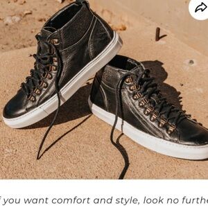 Shelby black leather sneakers (men’s). No tags; never worn. Size 8.